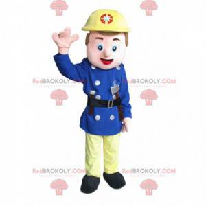 Rettungsarbeiter-Maskottchen mit gelbem Helm und kleiner Axt -