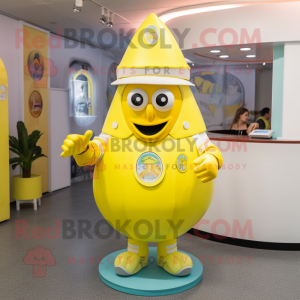 Lemon Yellow Gyro mascot costume character dressed with a Playsuit and Caps