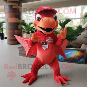 Red Dimorphodon mascot costume character dressed with a Romper and Cummerbunds