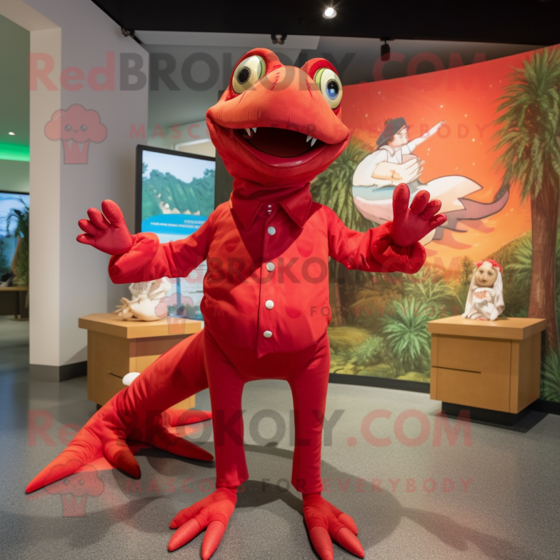 Red Dimorphodon mascot costume character dressed with a Romper and Cummerbunds Red Dimorphodon mascot costume character dressed with a Romper and Cummerbunds