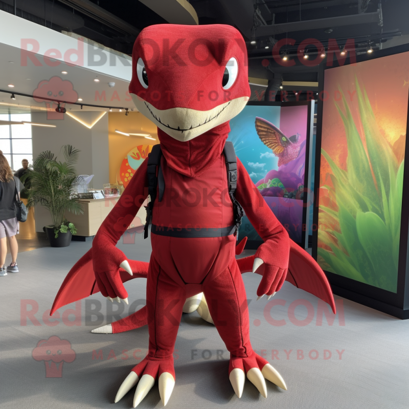 Red Dimorphodon mascot costume character dressed with a Romper and Cummerbunds