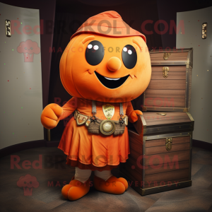Orange Treasure Chest mascot costume character dressed with a Culottes and Wraps