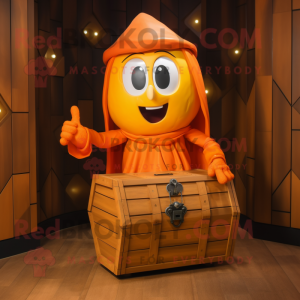 Orange Treasure Chest mascot costume character dressed with a Culottes and Wraps