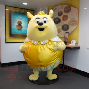 Lemon Yellow Beef Wellington mascot costume character dressed with a Blouse and Brooches