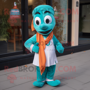 Teal Tikka Masala mascot costume character dressed with a Poplin Shirt and Scarf clips