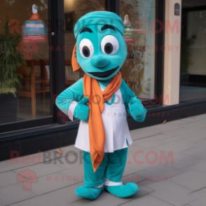 Teal Tikka Masala mascot costume character dressed with a Poplin Shirt and Scarf clips