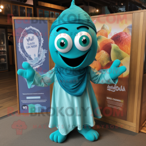 Teal Tikka Masala mascot costume character dressed with a Poplin Shirt and Scarf clips