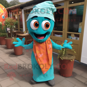 Teal Tikka Masala mascot costume character dressed with a Poplin Shirt and Scarf clips