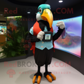 nan Toucan mascot costume character dressed with a Dress Pants and Digital watches