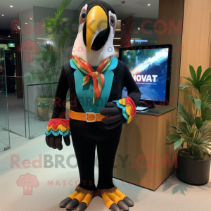 nan Toucan mascot costume character dressed with a Dress Pants and Digital watches