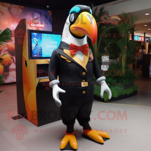 nan Toucan mascot costume character dressed with a Dress Pants and Digital watches