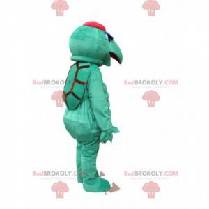 Green turtle mascot with a pointed muzzle and a cap -