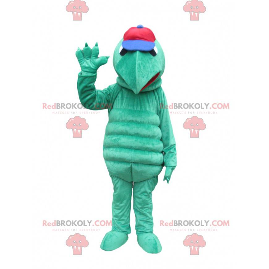 Green turtle mascot with a pointed muzzle and a cap - Green turtle mascot with a pointed muzzle and a cap -