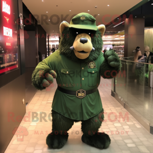 Forest Green Bison mascot costume character dressed with a Jumpsuit and Berets
