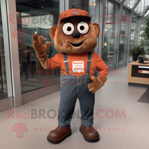 Brown Orange mascot costume character dressed with a Mom Jeans and Pocket squares