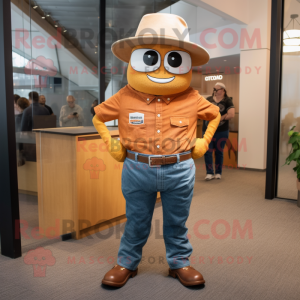 Brown Orange mascot costume character dressed with a Mom Jeans and Pocket squares