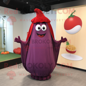 Röd aubergine maskot kostym...