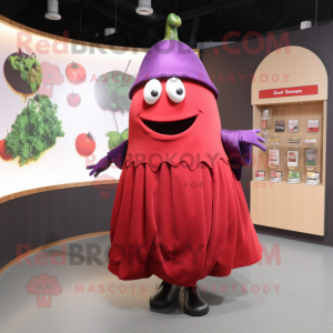 Rød aubergine maskot drakt...