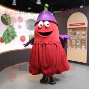 Red Eggplant mascot costume character dressed with a A-Line Skirt and Shawls