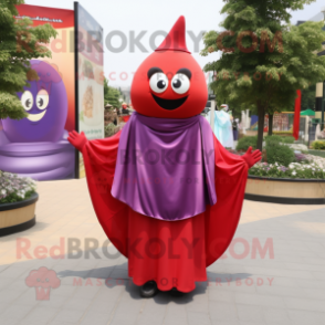 Red Eggplant mascot costume character dressed with a A-Line Skirt and Shawls