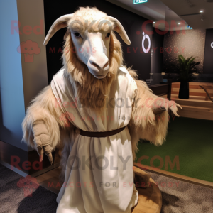 Tan Angora Goat mascot costume character dressed with a Bodysuit and Shawls