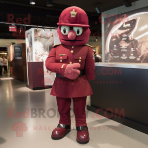 Maroon Army Soldier mascot costume character dressed with a Leggings and Cufflinks