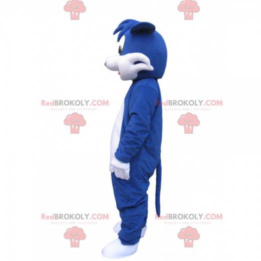 Blå og hvit hundemaskot med en morsom puff - Redbrokoly.com