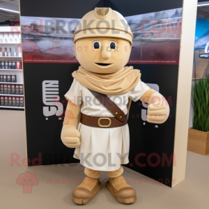Beige Roman Soldier mascot costume character dressed with a Jeans and Scarf clips