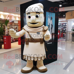 Beige Roman Soldier mascot costume character dressed with a Jeans and Scarf clips