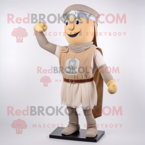 Beige Roman Soldier mascot costume character dressed with a Jeans and Scarf clips