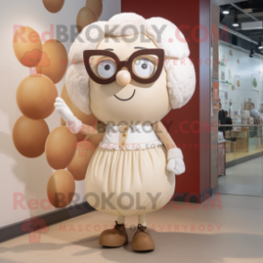 Cream Meatballs mascot costume character dressed with a A-Line Dress and Eyeglasses