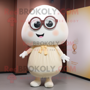 Cream Meatballs mascot costume character dressed with a A-Line Dress and Eyeglasses