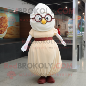 Cream Meatballs mascot costume character dressed with a A-Line Dress and Eyeglasses