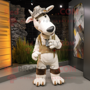 White Okapi mascot costume character dressed with a Corduroy Pants and Beanies