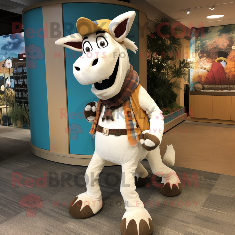 White Okapi mascot costume character dressed with a Corduroy Pants and Beanies