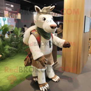 White Okapi mascot costume character dressed with a Corduroy Pants and Beanies
