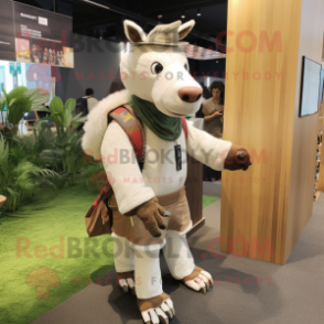 White Okapi mascot costume character dressed with a Corduroy Pants and Beanies