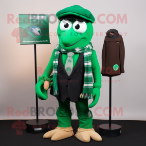 Green Attorney mascot costume character dressed with a Rugby Shirt and Scarf clips