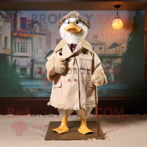 Beige Muscovy Duck mascot costume character dressed with a Parka and Tie pins