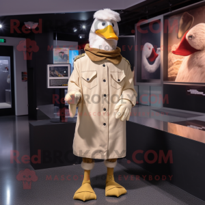 Beige Muscovy Duck mascot costume character dressed with a Parka and Tie pins
