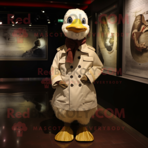 Beige Muscovy Duck mascot costume character dressed with a Parka and Tie pins