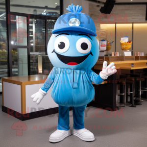 Blue Burgers mascot costume character dressed with a Windbreaker and Headbands