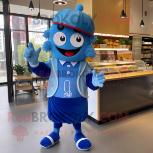 Blue Burgers mascot costume character dressed with a Windbreaker and Headbands