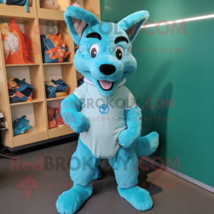 Cyan Dingo maskot kostume...