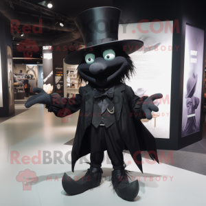 Black Witch'S Hat mascot costume character dressed with a Waistcoat and Bow ties