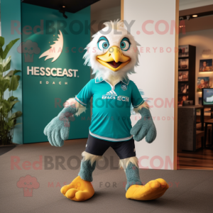 Teal Haast'S Eagle mascot costume character dressed with a Running Shorts and Watches