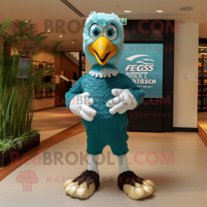 Teal Haast'S Eagle mascot costume character dressed with a Running Shorts and Watches