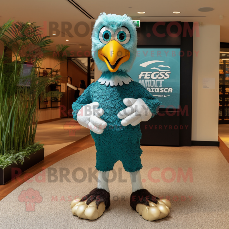 Teal Haast'S Eagle mascot costume character dressed with a Running Shorts and Watches Teal Haast'S Eagle mascot costume character dressed with a Running Shorts and Watches