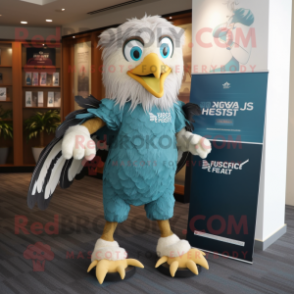 Teal Haast'S Eagle mascot costume character dressed with a Running Shorts and Watches