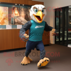 Teal Haast'S Eagle mascot costume character dressed with a Running Shorts and Watches